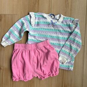 Vintage Striped Pastel Sweater and Pink Shorts Set